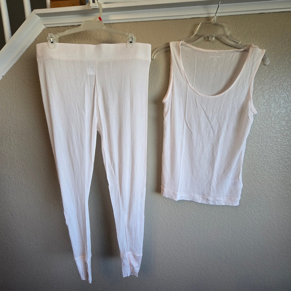 Lands End Womens 100% Silk Base Layer Set Pink Pointelle Tank Top Leggings M